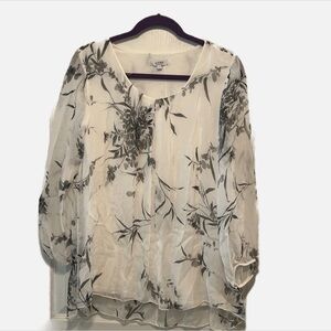 100% silk Black and Gray Relaxed Tie Front Blouse